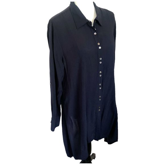 Soft Surroundings Long Line Button Down Assymetrical Flowy Tunic Shirt Dress M - Picture 3 of 16